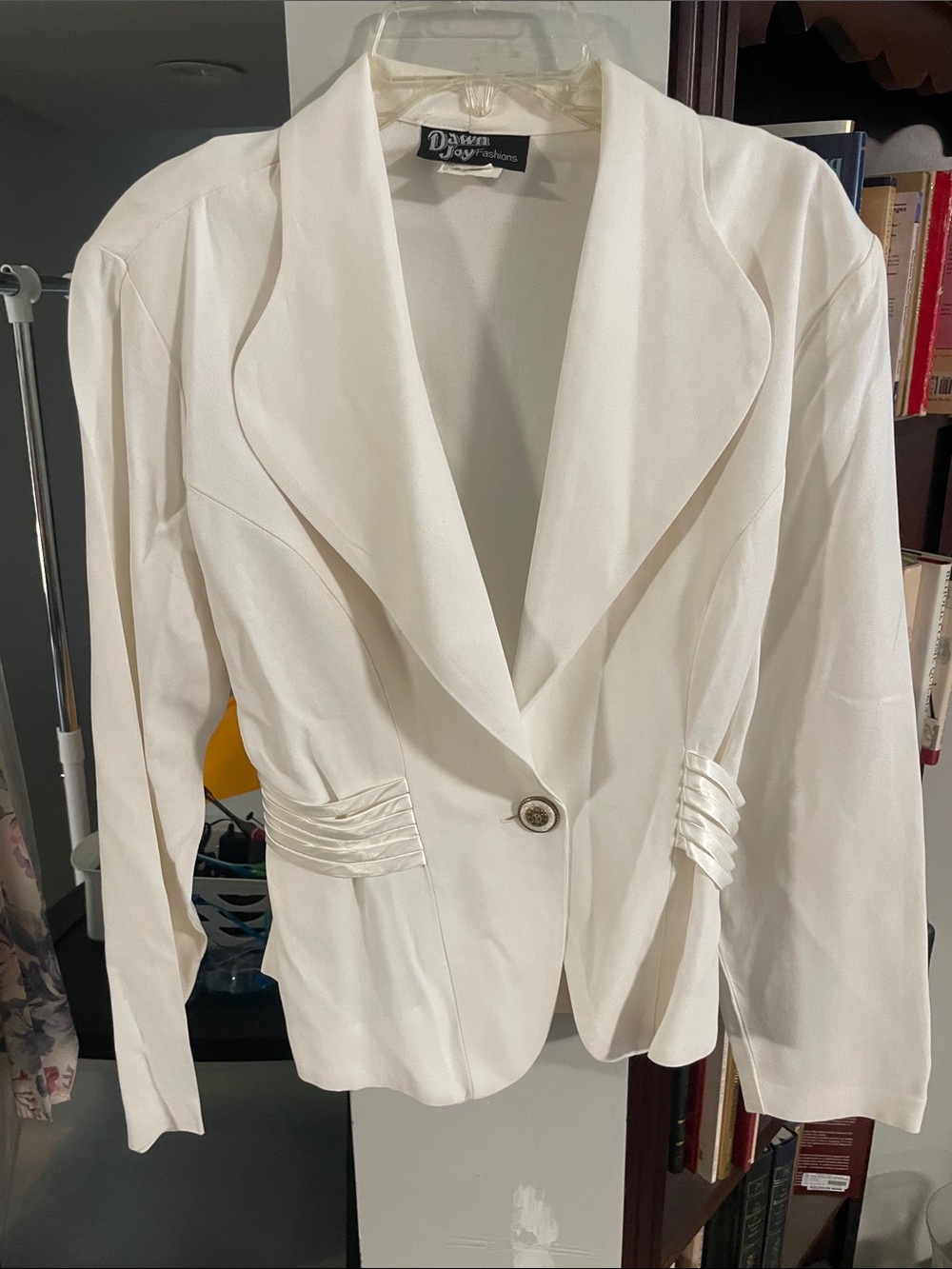 Dawn Joy London Cream Single-Button Draped Lapel Blazer